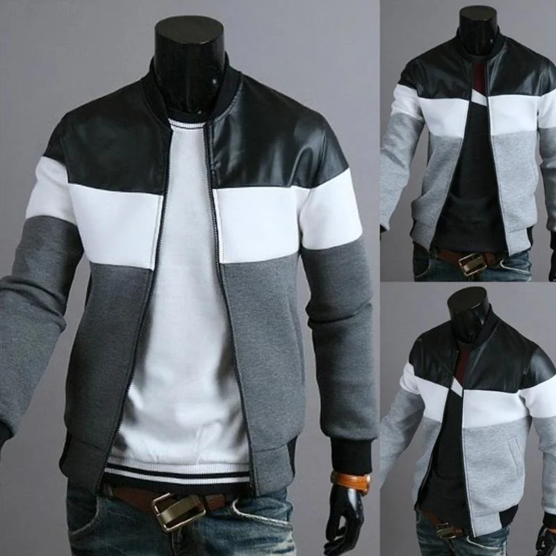 

Men's Jackets Jacket Oblique Pockets Handsome Stand-up Collar Three-color Contrast Splicing Autumn Coat For Outdoor Men