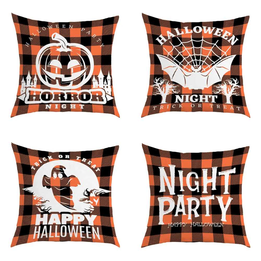 

Happy Halloween Trick Or Treat Pillowcase Linen Square Farmhouse Throw Pillow Cushion Cover Home Sofa Living Room Chair Decor