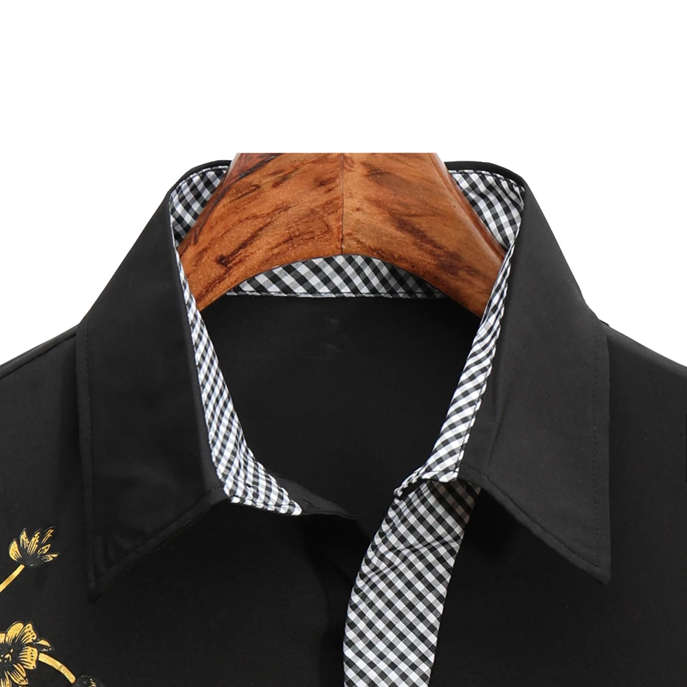 Bababuy New Men's Casual Long Sleeve Bronzing Shirts Feature Vintage Slim Fit Shirt Tops England Style  Luxury T Shirt