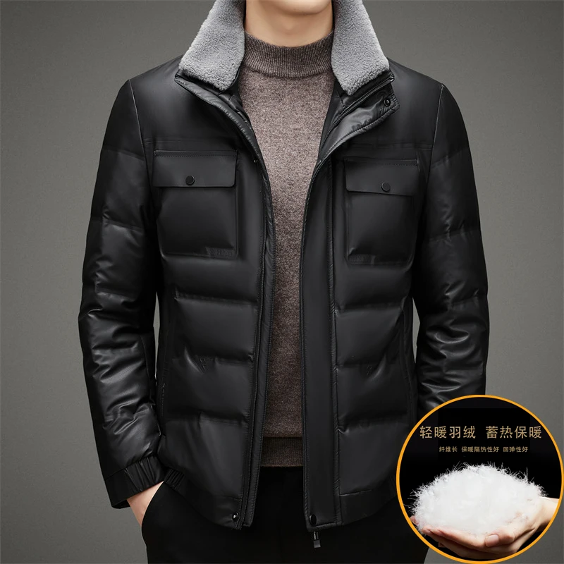 FXL-6816 Winter New Men's Down Jacket White Duck Down Natural Sheep Skin Top Slim Casual Fashion Youth