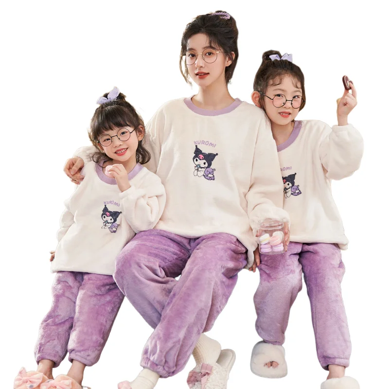 Kuromi осенне-зимние детские пижамы фланелевой пуловер с длинными рукавами Sanrios