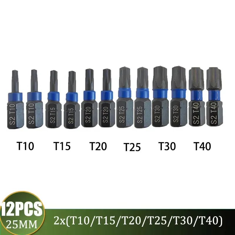 

6/12 шт., отвертка Torx T20, 25 мм, магнитная, устойчивая к несанкционированному доступа T10-T40, набор твердых звездообразных ключей, шестигранный хвостовик 1/4 дюйма