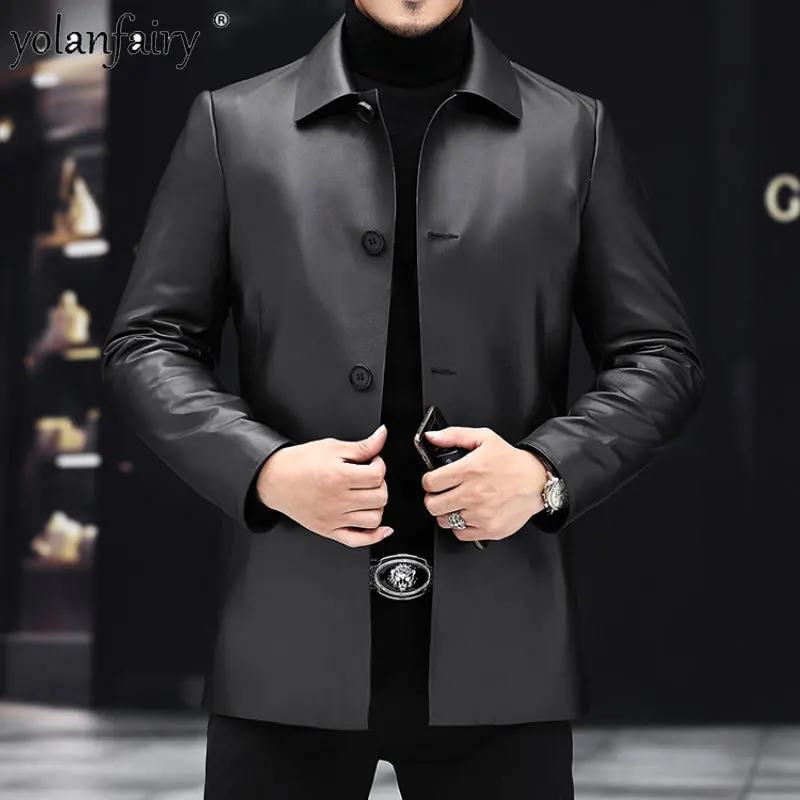 

2023 Genuine Leather Jacket Men's Pure Sheepskin Coat Male Lapel Medium Down Jackets Thick Clothing Male Coats Jaqueta FCY4601