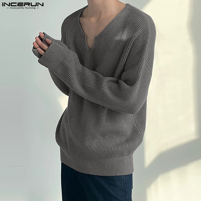 

Футболка INCERUN мужская Трикотажная с V-образным вырезом и длинным рукавом