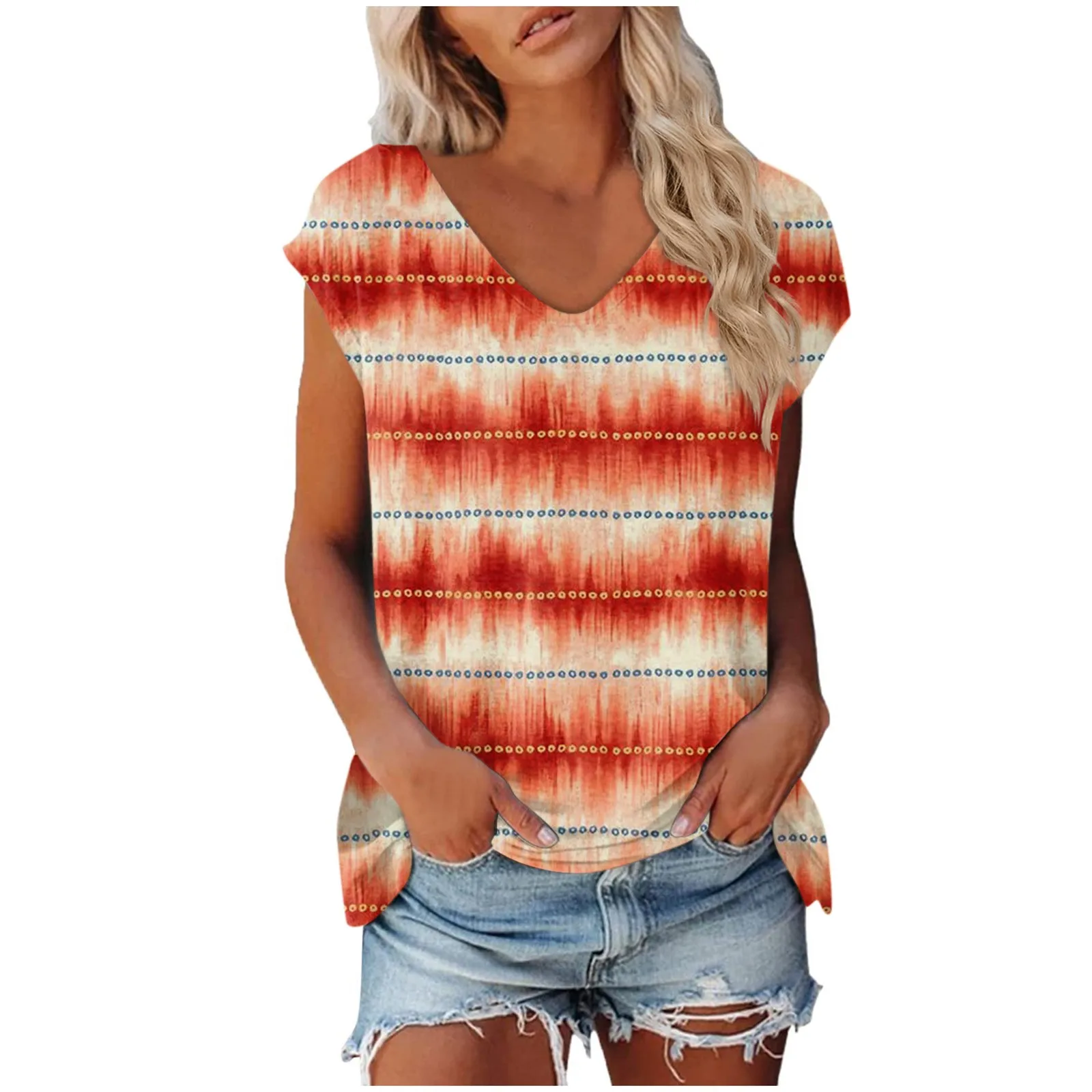 

Women'S Fashion Casual Short Sleeved Printed V-Neck Short Sleeve Top Blouse Fashion Woman Blouse 2023 T Shirt For Women Y2k