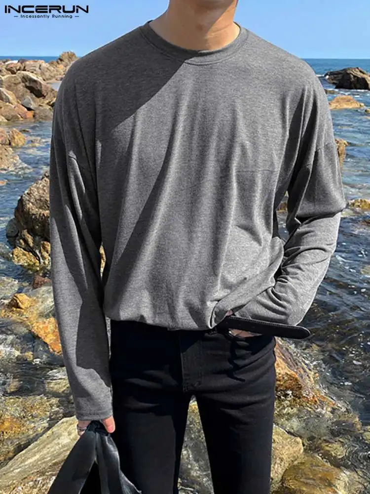 

Футболка INCERUN мужская с круглым вырезом и длинным рукавом