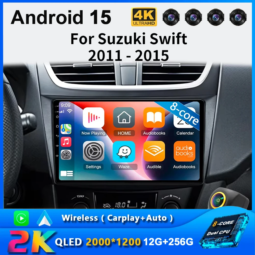 Фото Автомобильный радиоприемник Android 15 для Suzuki Swift 4 2011 2012 2013 2014-2017, мультимедийный видеоплеер, Carplay, авто аудио, стерео GPS №2