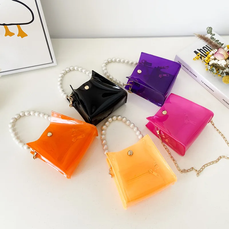 

Summer PVC children's bag Cheap Travel Beach Bag Hot Pink Candy handbags fashion Pocket bag for girls shiny orange princess bag