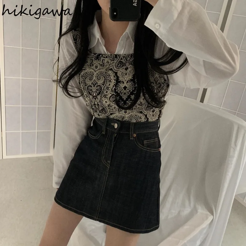 Женский комплект из 2 предметов блузка с длинным рукавом и винтажная Туника без