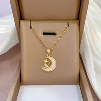 cute cat ceresent moon pendants necklaces for women stainless steel goth choker chain necklace fashion jewelry gift 2022