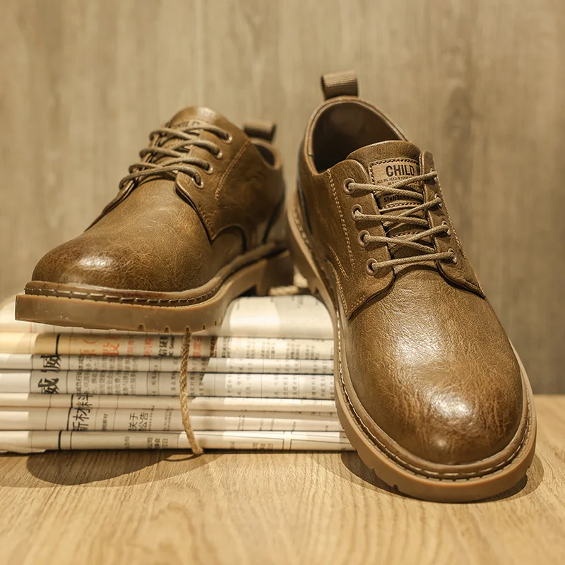 

Новая Корейская версия модная и красивая, универсальная Повседневная Нескользящая эластичная уличная мужская кожаная обувь на шнуровке