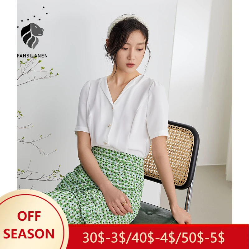 Блузка женская шифоновая с коротким рукавом и V-образным вырезом | Женская одежда