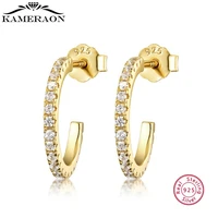 kameraon 925 silver cz ear needle big circle c shape stud earrings for women 18k gold colorful luxury crystal fine jewelry