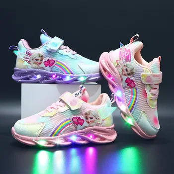 New Glowing Princess Print Casual Sneakers LED Cartoon Sports Outdoor Shoes Children's Lighted Non-slip Shoes 1