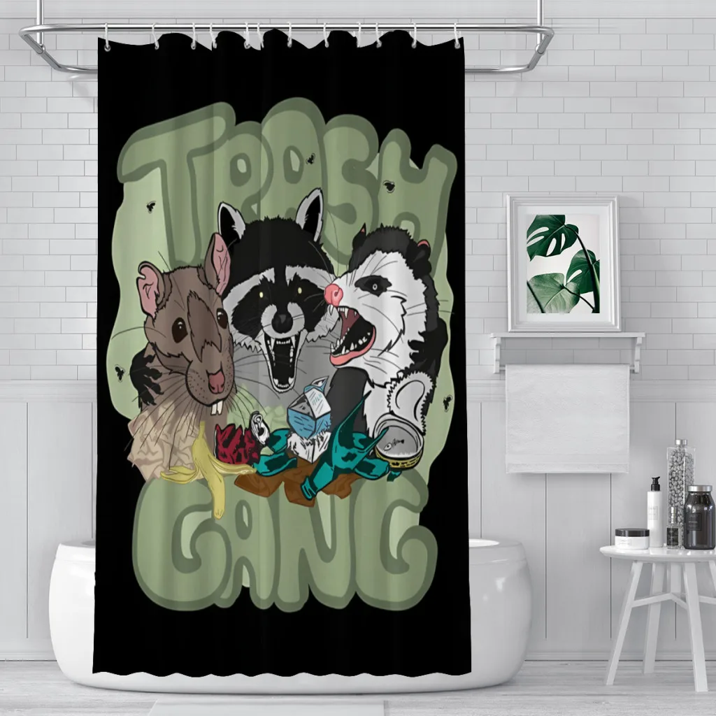 

Rat Opossum Team Trash Garbage Gangsters Bathroom Shower Curtains Raccoon Waterproof Partition Curtain Home Decor Accessories