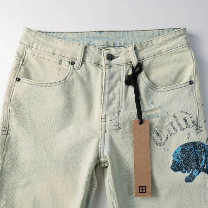 Уличные мужские джинсы KSUBI в стиле ретро американские Old Light Color эластичные тонкие