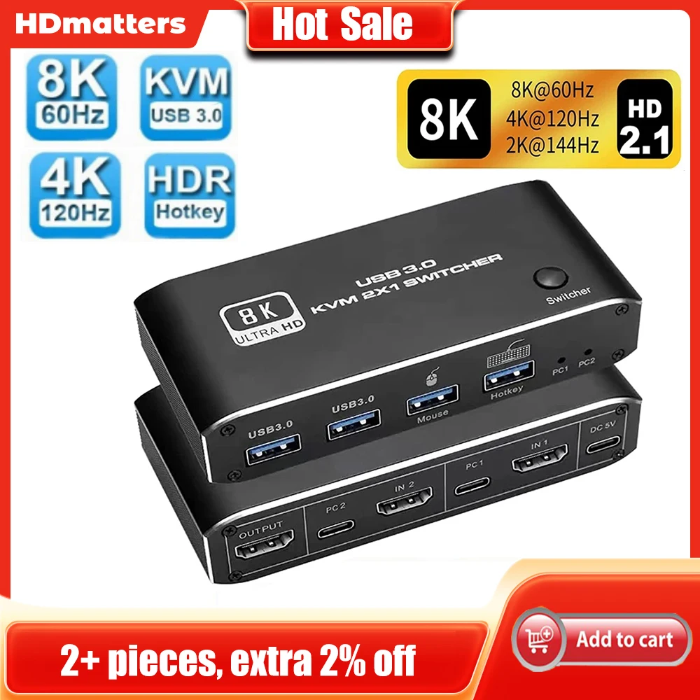 KVM-переключатель USB 3 0 HDMI 2 1 4K 120 Гц с двумя портами 2X1 2X2 60 8K для монитора шт.