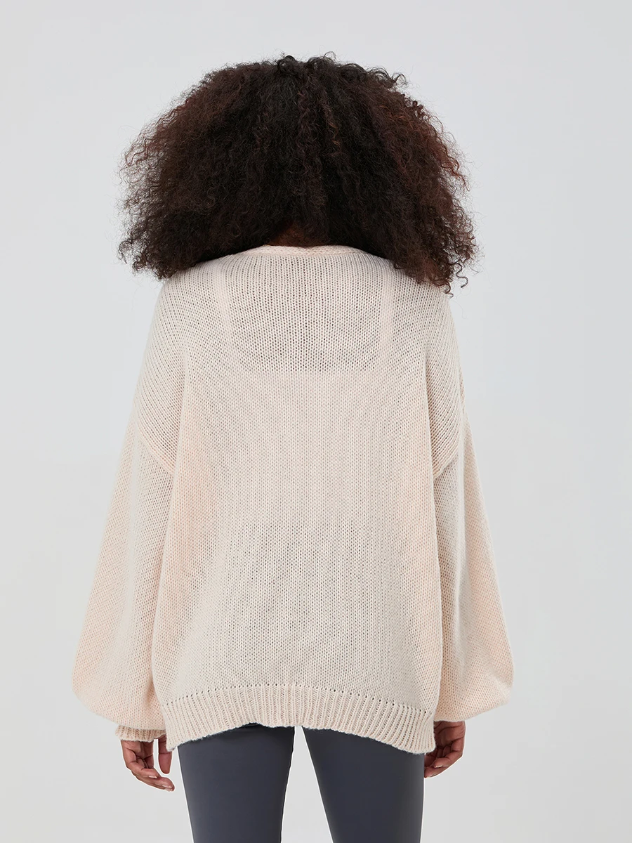 Женский осенний свитер с завязками спереди однотонный свободный трикотажный