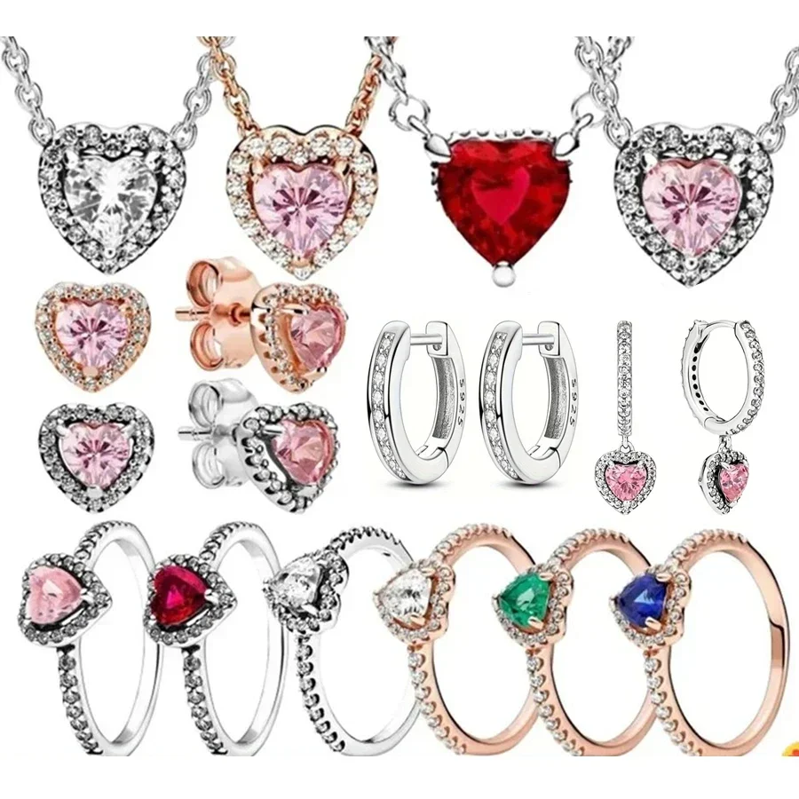 Стерлингового Серебра 925 красное кольцо в форме сердца серьги ожерелье