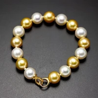 natural 7 510 11mm south sea genuine white golden round pearl bracelet woman free shipping jewelry bracelets