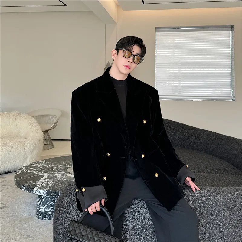 Tangz Studio Old Money Sle золотой бархатный двубортный костюм с профилем мужской корейский