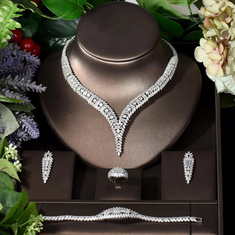 Fashion Super Quality Women Bridal Wedding Jewelry Sets CZ Necklace Earring Set Dubai Nigeria Jewelry Formal Occasion N-1236