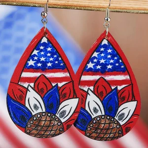 USA Flag Leather Earrings American Flag Water Drop Earrings USA Independence Day Earrings Jewelry Fo