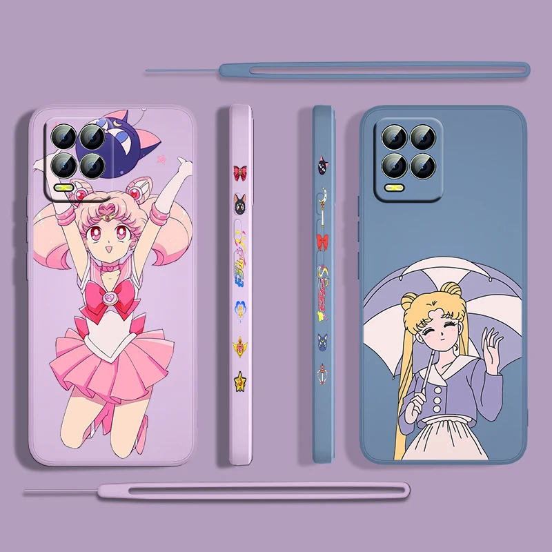 

Anime Sailor Moon Cartoon For OPPO Realme 50i 50A 9i 8 Pro Find X3 Lite GT Master A9 2020 Liquid Left Rope Phone Case Capa Cover