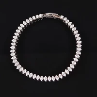 2022 new 18cm marquise oval square cut luxury silver color on hand tennis bracelet bangle for women party gift jewelry s7062