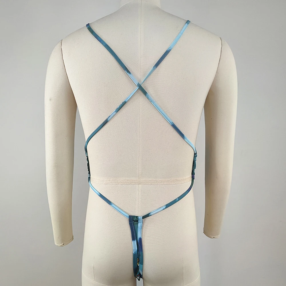 Men's Sexy Nightclub One-piece Suit Summer New LGBT T-shaped Pants Fitness Man Sexy Lingerie Jumpsuit Butterfly Printed Bodysuit