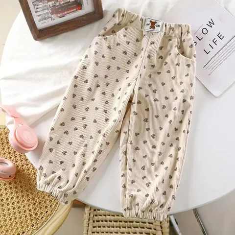 Штаны для маленьких девочек и мальчиков, Детские утепленные штаны, брюки в полоску с принтом, весна-осень 2024, детская теплая одежда в Корейском стиле для 1-6 лет