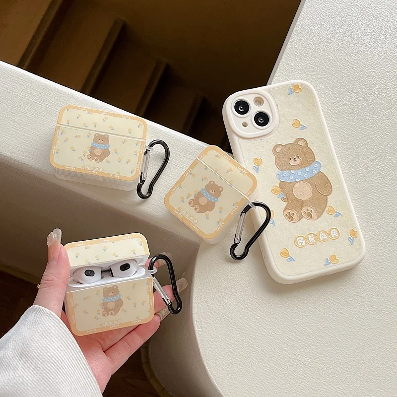 Чехол для наушников AirPods Pro милый мультяшный чехол с изображением роз и медведя 1 2