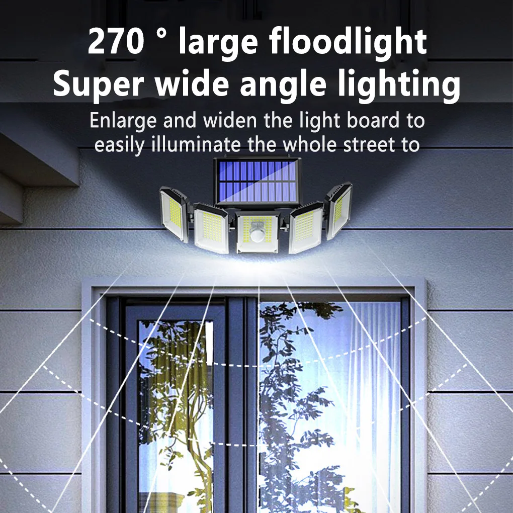 

Solar-powered Wall Light Waterproof Wall-mounted Movement Sensor 5 Head Battery Powered Adjustable Remote Control Lamp