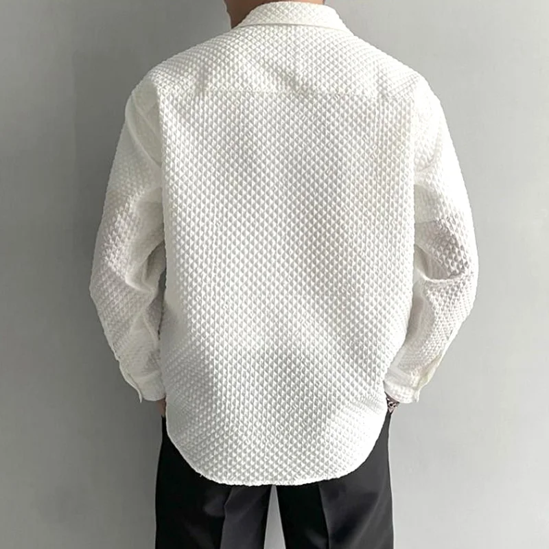 Fashion Korean All-match White Turn-down Collar Patchwork Pockets Casual Shirts Solid Color Loose Four Seasons Men's Clothing