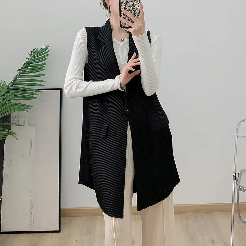 Женский плиссированный кардиган повседневный простой жакет без рукавов с