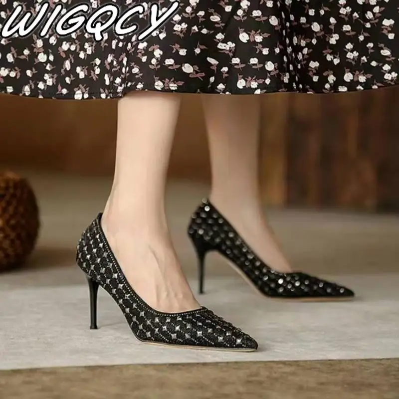 

Новинка 2022 года; Туфли на тонком каблуке 8,5 см с острым носком; Стразы с серебряной подошвой; Летние туфли на высоком каблуке для свадебной ве...