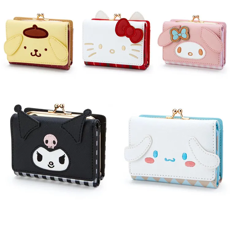 Sanrio Hello Kitty Pocketbook My Melody Cinnamon Roll Pringle Kuromi Pu Leather Wallet Cute Folding Card Bag Female Wallet Gift