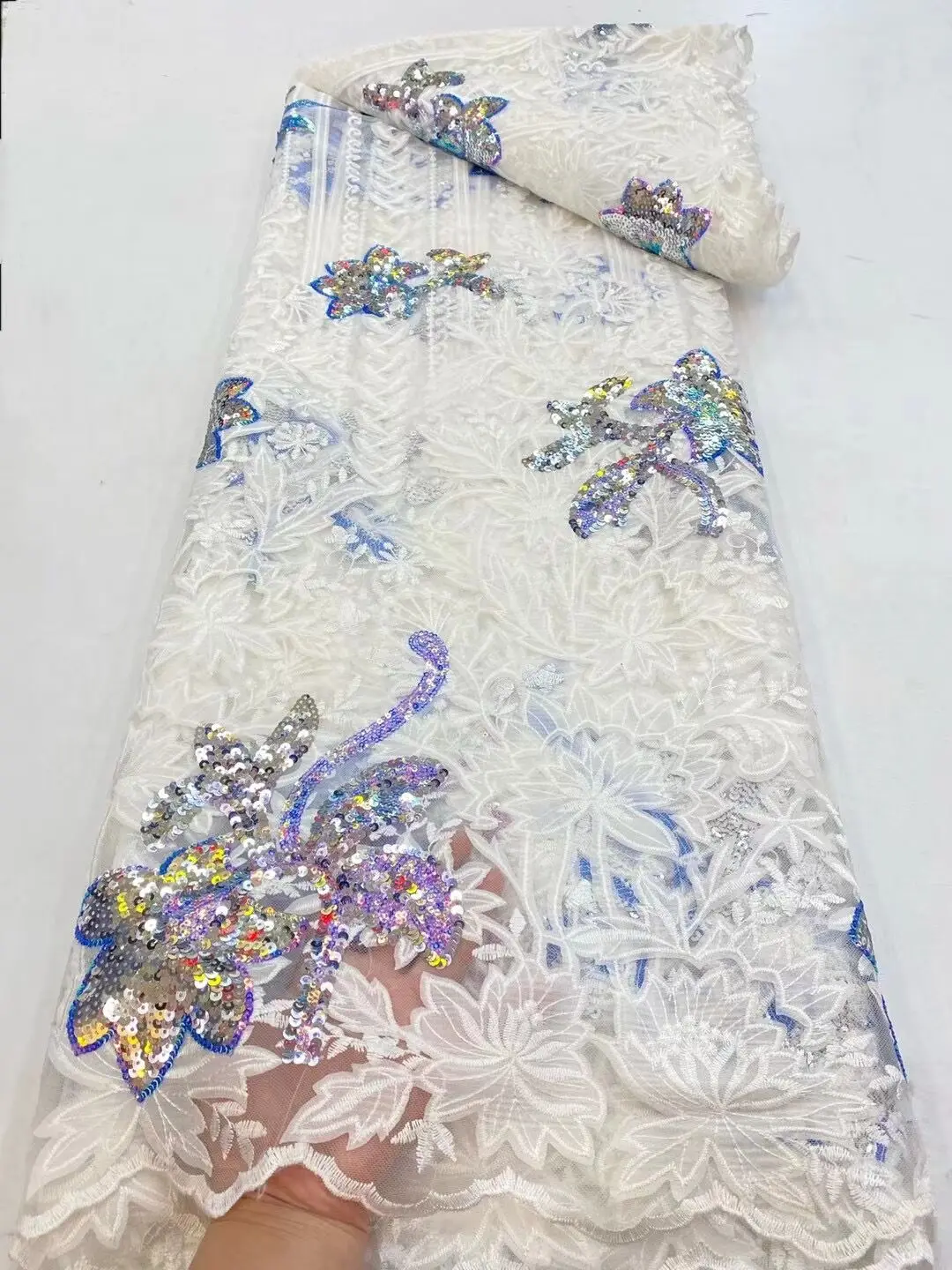 

African Tulle Lace Fabric with Sequins White 2020 Green Latest Latest Fabric High Quality Mesh Cord Lace for Dress Cheap Sales