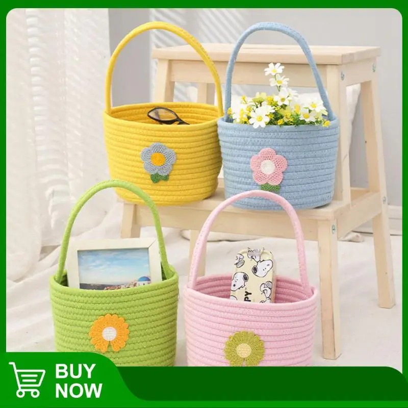 

Flower Basket Small And Fresh Cartoon Woven Basket Cotton Rope Weaving Storage Basket Home Storage Miscellaneous Storage