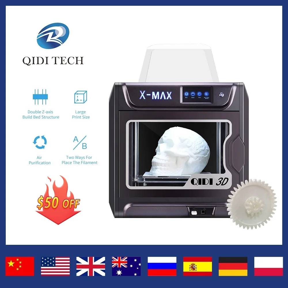 

QIDI TECH 3D Printer X-MAX Industrial Grade Wifi High Precision Print with PLA TPU PC PETG NYLON Large Print Size 300*250*300mm