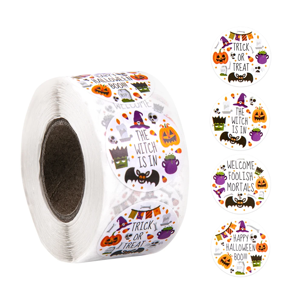 500 шт. круглая наклейка ручной работы на Хэллоуин тыква-призрак летучая мышь