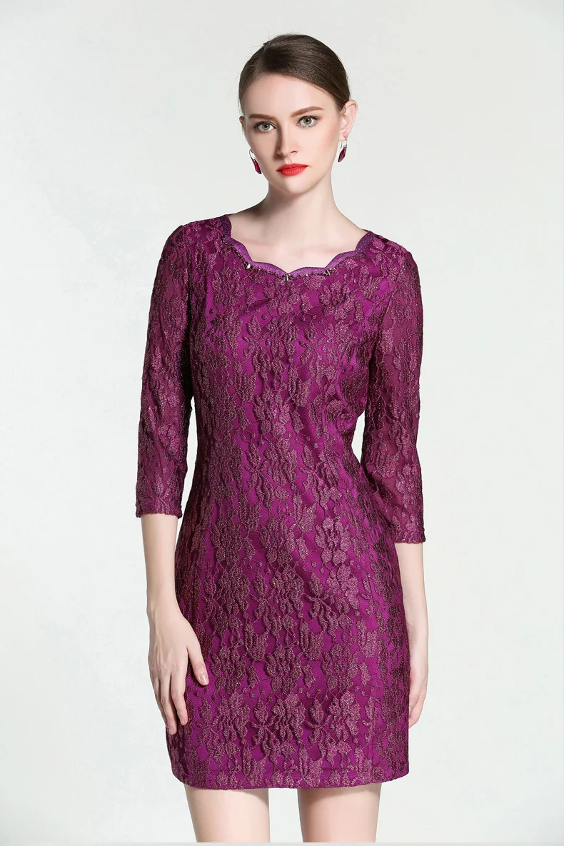 

Женское кружевное платье с вырезом-бабочкой и рукавом три четверти