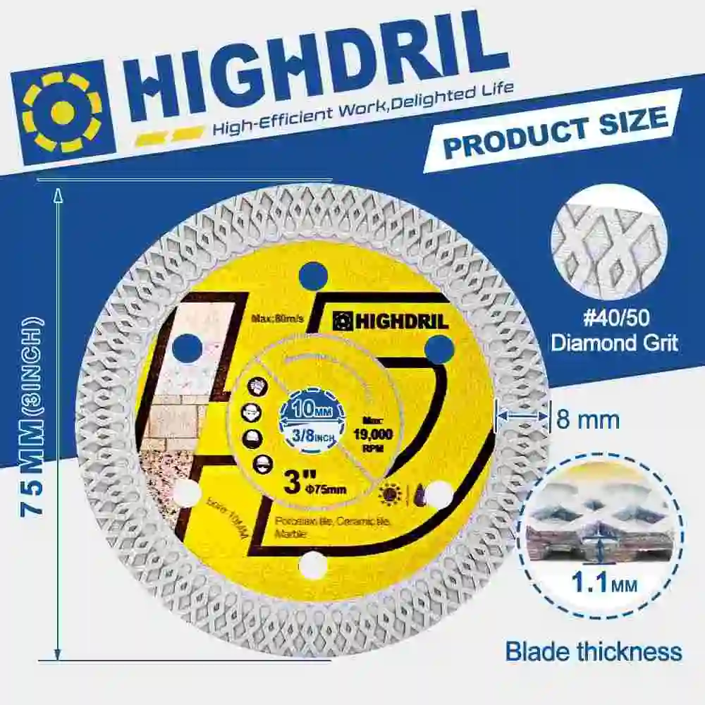 HIGHDRIL, 1 шт. X сетка, 3 дюйма, 75 мм, мини-пильный диск, плитка, плитка, керамический фарфор, гранит, круглая керамическая посуда, турбо