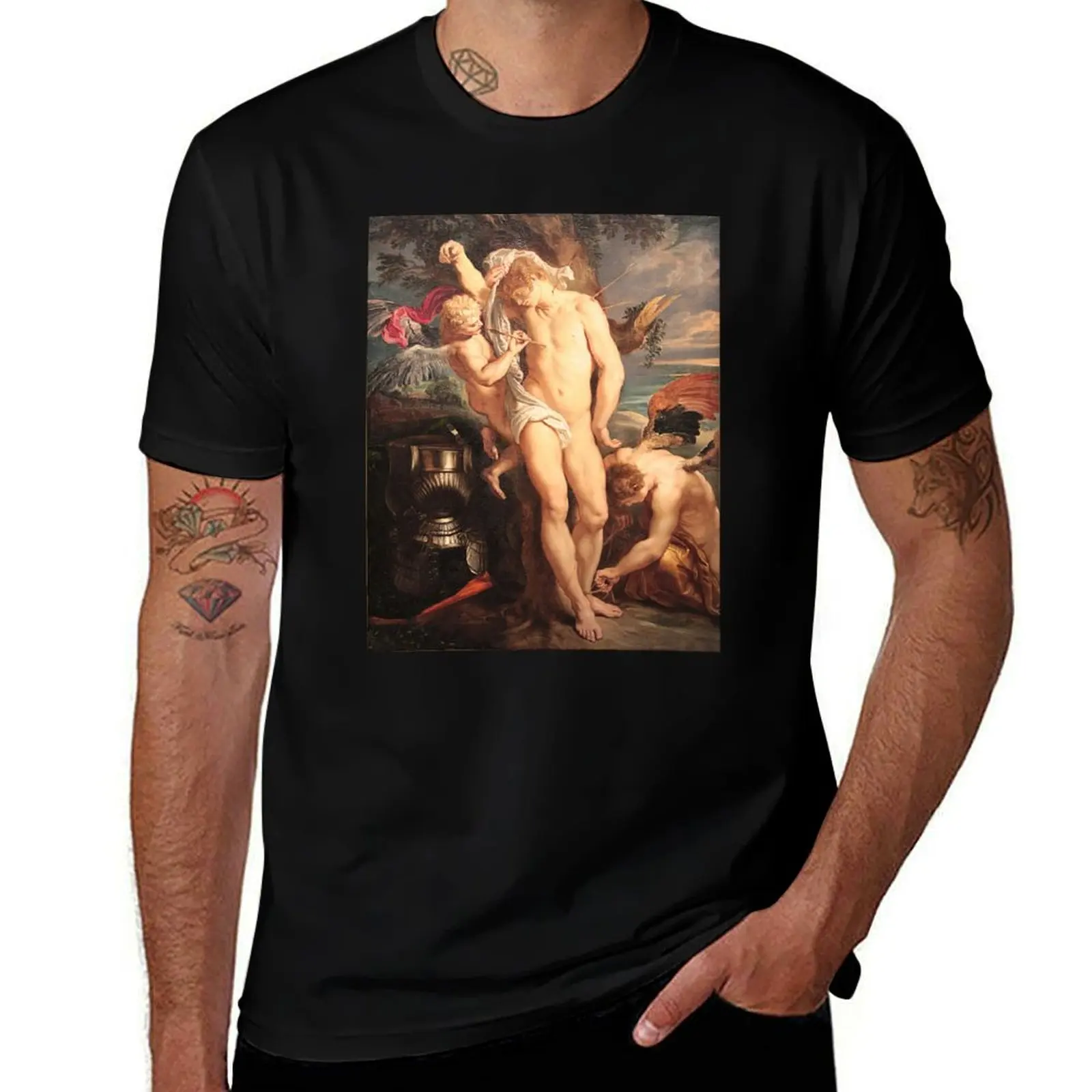 Фото Футболка Saint Sebastian от Peter Paul Rubens (1604) Повседневная универсальная футболка с коротким рукавом №1