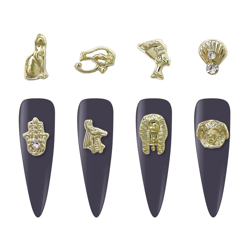 

20pcs Luxury Egyptian Nail Art Charms Gold Metal Pharaoh Cleopatra Design Alloy Accessories 8 Styles Jewelry Beauty Nail Supply