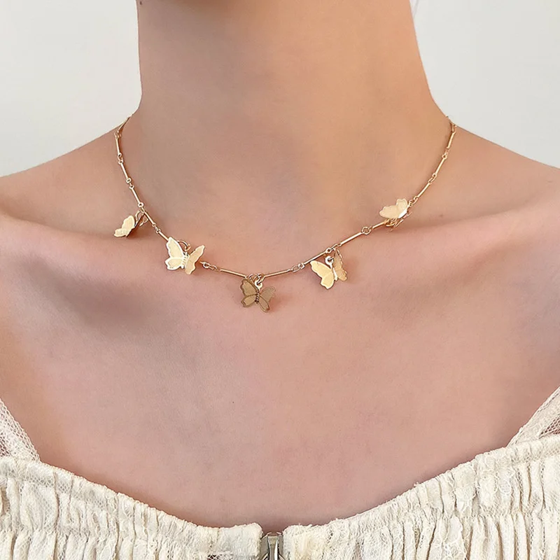 

Fashion Copper Metal Butterfly Necklace Women's Fashion Personality Butterflies Tassel Pendant Collar Choker Necklace Gift 2023