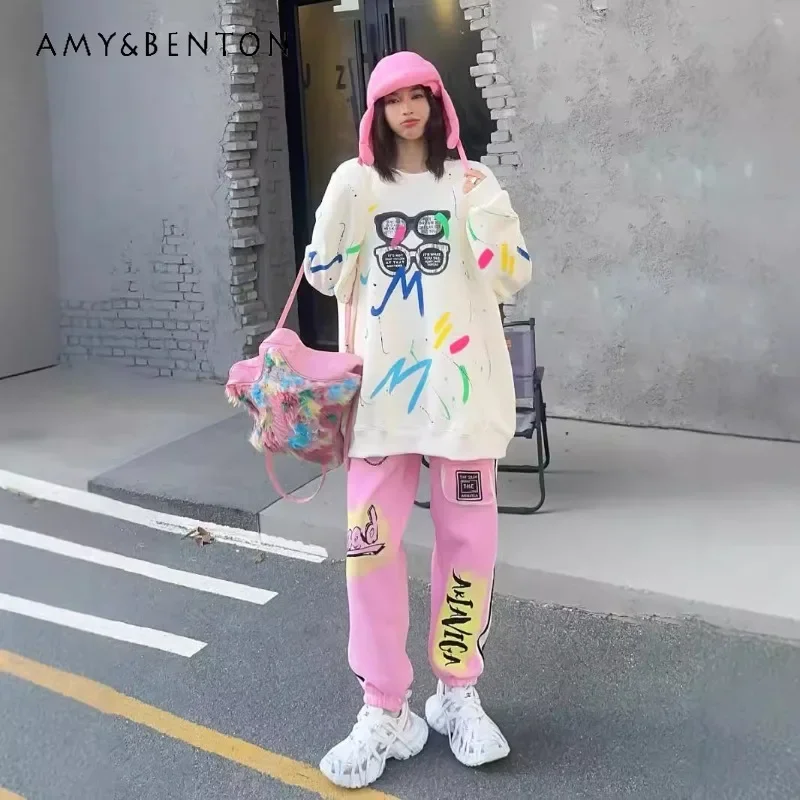 Модный Свободный спортивный костюм в американском стиле для отдыха большого