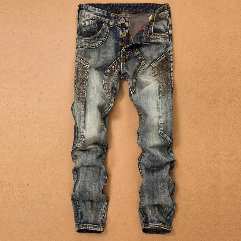 DIMI Male Straight Casual Designer Many Multi-Pocket Comfortable Men'S Jeans Pants Splicing Jean Denim Trousers Biker