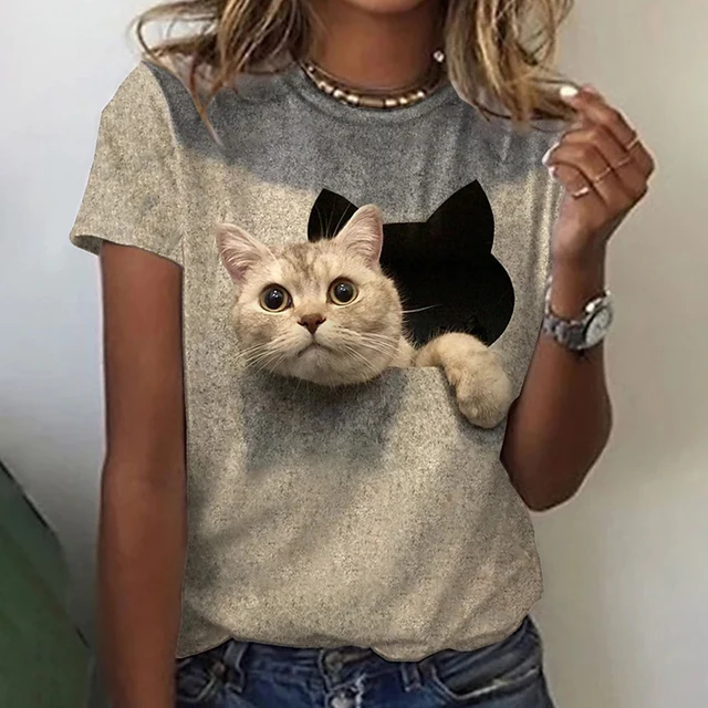 3D Kawaii Cat Print Tees Tops Animal Short Sleeve T Shirt Oversized Loose Woman Clothes 3