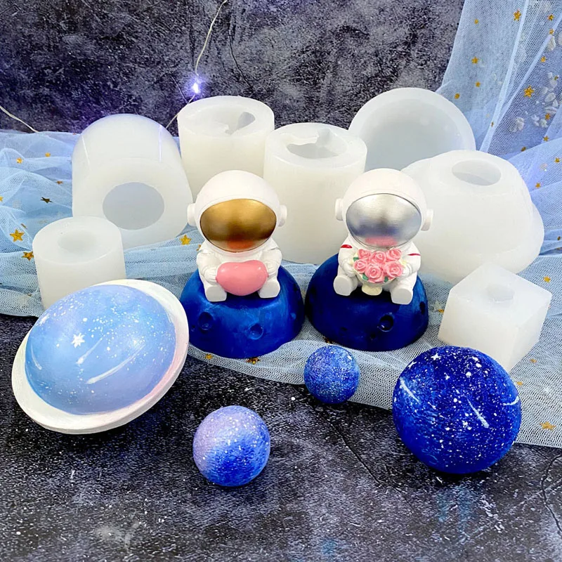 

3D Cartoon Astronaut Planet Space Silicone Mold Epoxy Resin Plaster Candle Hormigon Gypsum Concrete Silikon Form Jesmonite Mold